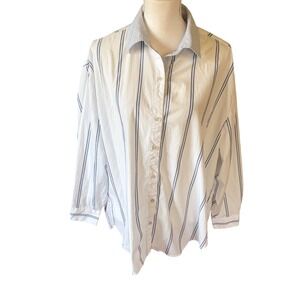 NWT Airie  100% Cotton Blue Stripe Oversized Button Down Shirt Sz Small Preppy